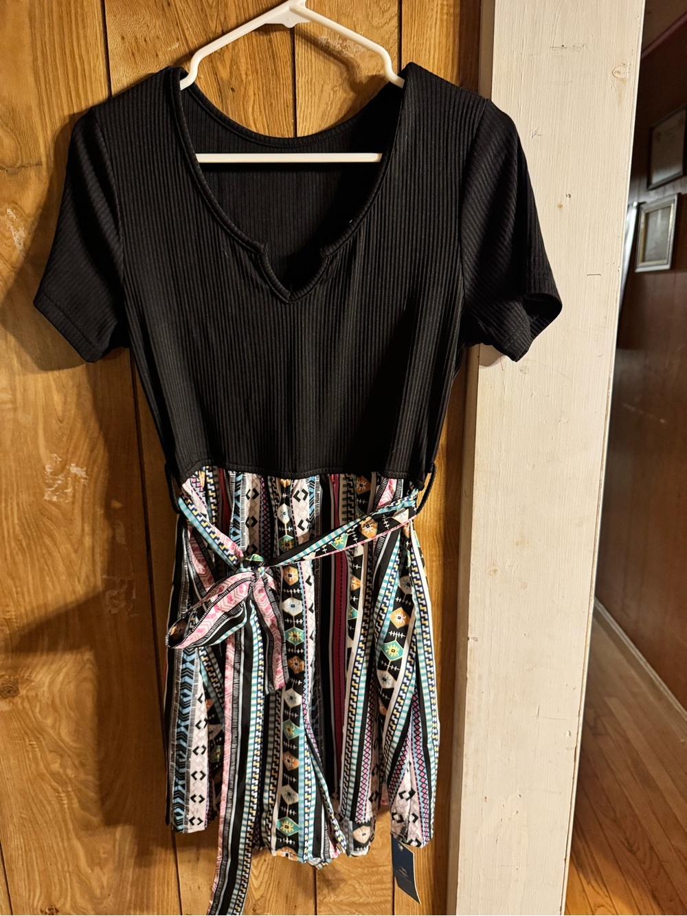 CUPSHE Black Geometric Print Belted Romper Size M NWT